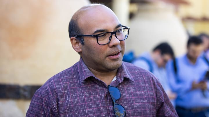 Nov 8, 2023; Scottsdale, AZ, USA; San Francisco Giants president of baseball operations Farhan Zaidi speaks to the media during the MLB General Manager's Meetings at Omni Scottsdale Resort & Spa. Nov 8, 2023; Scottsdale, AZ, USA; San Francisco Giants president of baseball operations Farhan Zaidi speaks to the media during the MLB General Manager's Meetings at Omni Scottsdale Resort & Spa.
