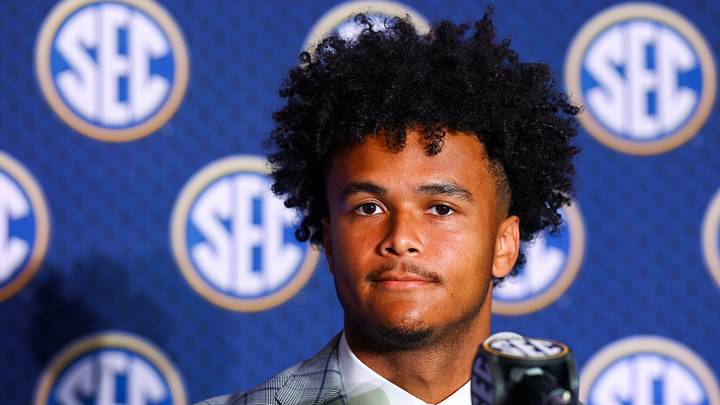 Jul 20, 2026; Tampa, FL, USA; Kentucky Wildcats quarterback Kenny Minchey (3) speaks to the press during SEC Football Kickoff Media Day at the Tampa Marriott. Mandatory Credit: Nathan Ray Seebeck-Imagn Images
