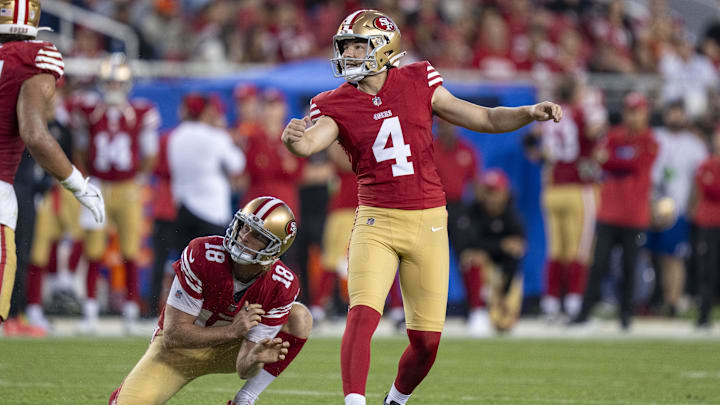 San Francisco 49ers place kicker Jake Moody (4) San Francisco 49ers place kicker Jake Moody (4)