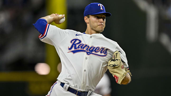 Sep 2, 2024; Arlington, Texas, USA; Texas Rangers starting pitcher Jack Leiter (35) in action during the game between the Texas Rangers and the New York Yankees at Globe Life Field.
