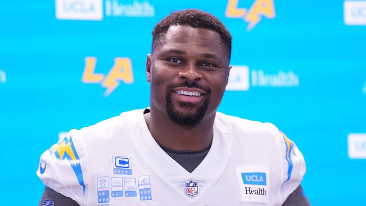 Jul 30, 2026; El Segundo, CA, USA; Los Angeles Chargers linebacker Khalil Mack at training camp press conference at The Bolt. Mandatory Credit: Kirby Lee-Imagn Images