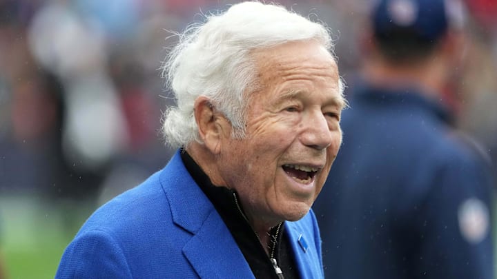 Oct 20, 2024; London, United Kingdom; New England Patriots owner Robert Kraft during an NFL International Series game against the Jacksonville Jaguars at Wembley Stadium. Mandatory Credit: Kirby Lee-Imagn Images