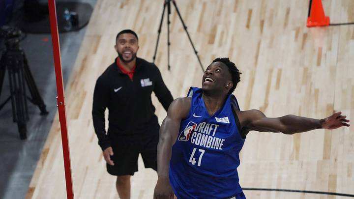 May 12, 2026; Chicago, IL, USA; AJ Dybantsa participates in the 2026 NBA Draft Combine at Wintrust Arena. Mandatory Credit: David Banks-Imagn Images