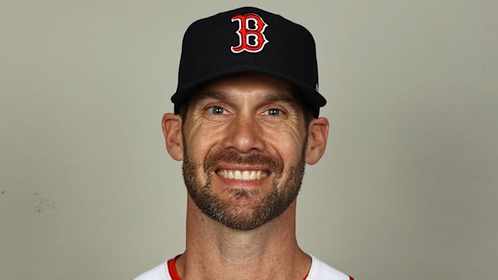Feb 21, 2023; Lee County, FL, USA; Boston Red Sox pitching coach Dave Bush (58) poses for a photo during photo day at JetBlue Park At Fenway South. Mandatory Credit: Kim Klement-Imagn Images Feb 21, 2023; Lee County, FL, USA; Boston Red Sox pitching coach Dave Bush (58) poses for a photo during photo day at JetBlue Park At Fenway South. Mandatory Credit: Kim Klement-Imagn Images