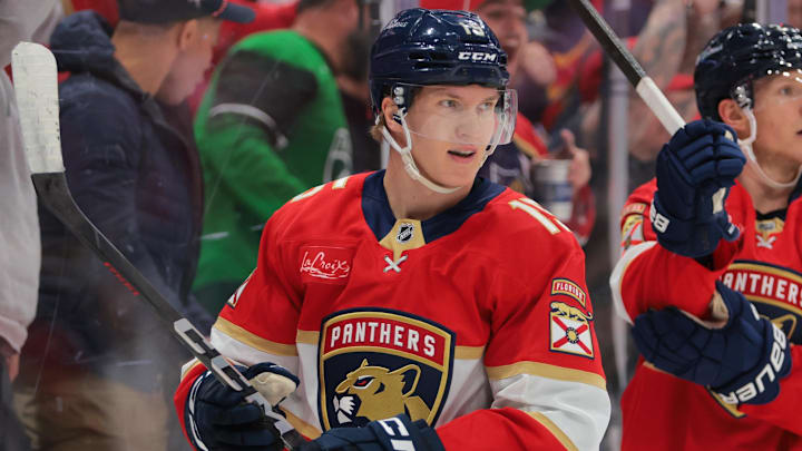 Feb 27, 2025; Sunrise, Florida, USA; Florida Panthers center Anton Lundell (15) celebrates after scoring against the Edmonton Oilers during the second period at Amerant Bank Arena. Mandatory Credit: Sam Navarro-Imagn Images Feb 27, 2025; Sunrise, Florida, USA; Florida Panthers center Anton Lundell (15) celebrates after scoring against the Edmonton Oilers during the second period at Amerant Bank Arena. Mandatory Credit: Sam Navarro-Imagn Images