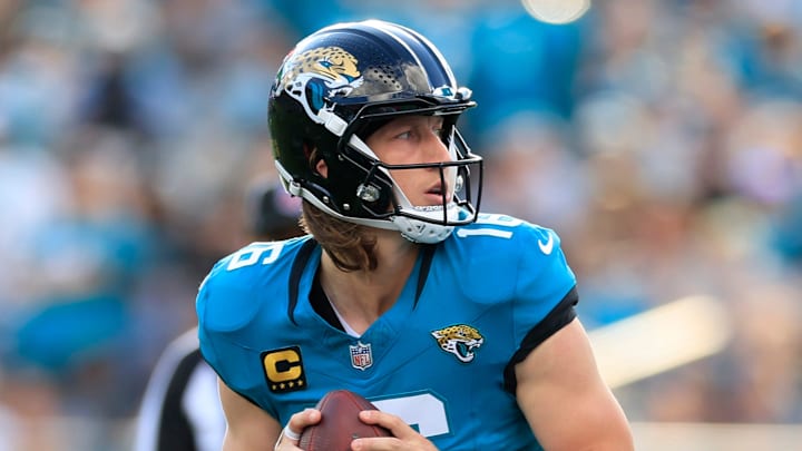 Jacksonville Jaguars quarterback Trevor Lawrence (16) looks to pass during the third quarter of a NFL football matchup at EverBank Stadium, Sunday, Dec. 14, 2025, in Jacksonville, Fla. The Jaguars defeated the Jets 48-20. [Corey Perrine/Florida Times-Union]