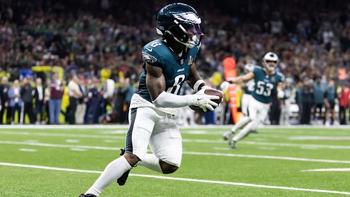 Feb 9, 2025; New Orleans, LA, USA; Philadelphia Eagles safety C.J. Gardner-Johnson (8) against the Kansas City Chiefs during Super Bowl LIX at Ceasars Superdome. Mandatory Credit: Mark J. Rebilas-Imagn Images
