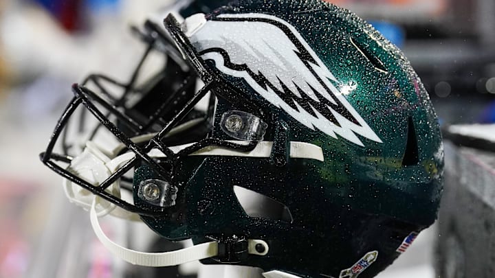 Nov 20, 2023; Kansas City, Missouri, USA; A general view of a Philadelphia Eagles helmet against the Kansas City Chiefs prior to a game at GEHA Field at Arrowhead Stadium. Mandatory Credit: Denny Medley-Imagn Images Nov 20, 2023; Kansas City, Missouri, USA; A general view of a Philadelphia Eagles helmet against the Kansas City Chiefs prior to a game at GEHA Field at Arrowhead Stadium. Mandatory Credit: Denny Medley-Imagn Images