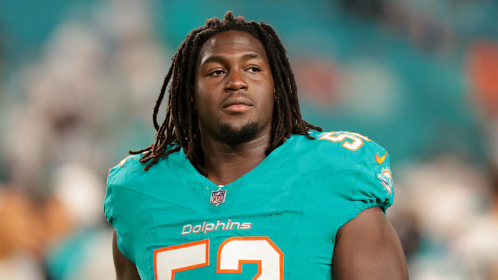 Miami Dolphins offensive tackle Patrick Paul (52) looks on from the field after the game against the Jacksonville Jaguars at Hard Rock Stadium last preseason.