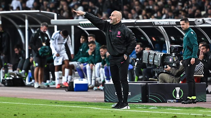 Chelsea head coach Enzo Maresca during the Conference League fixture against Panathinaikos in Athens.