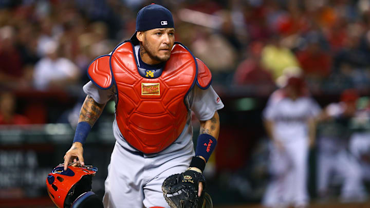 Apr 27, 2016; Phoenix, AZ, USA; St. Louis Cardinals catcher Yadier Molina against the Arizona Diamondbacks at Chase Field. Mandatory Credit: Mark J. Rebilas-Imagn Images Apr 27, 2016; Phoenix, AZ, USA; St. Louis Cardinals catcher Yadier Molina against the Arizona Diamondbacks at Chase Field. Mandatory Credit: Mark J. Rebilas-Imagn Images
