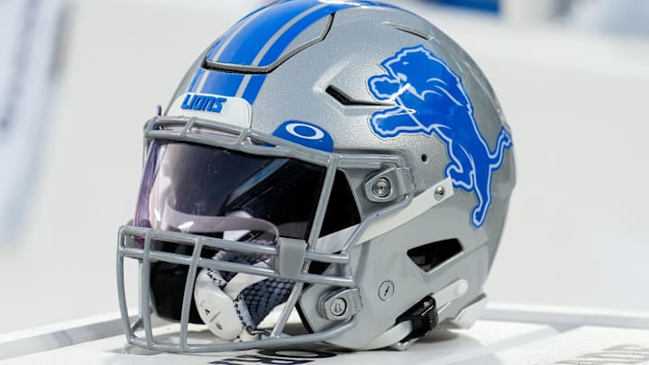 Aug 25, 2023; Charlotte, North Carolina, USA; Detroit Lions helmet before the game between the Carolina Panthers and the Detroit Lions at Bank of America Stadium. Mandatory Credit: Jim Dedmon-Imagn Images Aug 25, 2023; Charlotte, North Carolina, USA; Detroit Lions helmet before the game between the Carolina Panthers and the Detroit Lions at Bank of America Stadium. Mandatory Credit: Jim Dedmon-Imagn Images