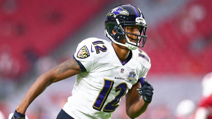 Oct 26, 2015; Glendale, AZ, USA; Baltimore Ravens wide receiver Darren Waller against the Arizona Cardinals at University of Phoenix Stadium. The Cardinals defeated the Ravens 26-18. Mandatory Credit: Mark J. Rebilas-USA TODAY Sports