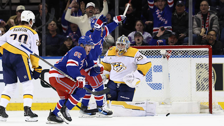 Brett Berard celebrates a goal vs. the Nashville Predators