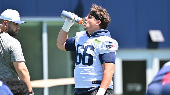 Jun 9, 2026; Foxborough, MA, USA; New England Patriots offensive tackle Will Campbell (66) gets a drink during minicamp at Gillette Stadium. Mandatory Credit: Eric Canha-Imagn Images Jun 9, 2026; Foxborough, MA, USA; New England Patriots offensive tackle Will Campbell (66) gets a drink during minicamp at Gillette Stadium. Mandatory Credit: Eric Canha-Imagn Images