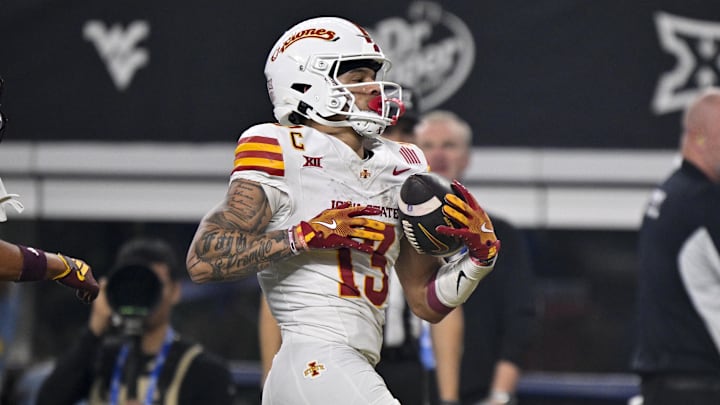 Dec 7, 2024; Arlington, TX, USA; Iowa State Cyclones wide receiver Jaylin Noel (13) in action during the game between the Iowa State Cyclones and the Arizona State Sun Devils at AT&T Stadium. Mandatory Credit: Jerome Miron-Imagn Images Dec 7, 2024; Arlington, TX, USA; Iowa State Cyclones wide receiver Jaylin Noel (13) in action during the game between the Iowa State Cyclones and the Arizona State Sun Devils at AT&T Stadium. Mandatory Credit: Jerome Miron-Imagn Images