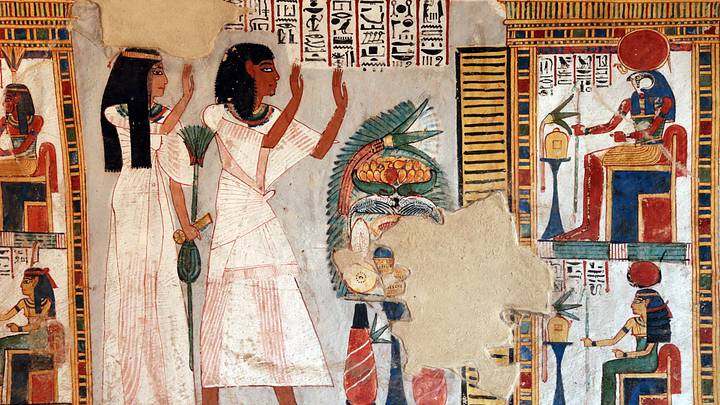 Roy and Nebtawy make offerings to the Gods in ancient Egyptian art Roy and Nebtawy make offerings to the Gods in ancient Egyptian art