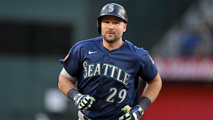 Cal Raleigh (29) rounds the bases after he hits a home run against the Texas Rangers during the first inning at Globe Life Field.