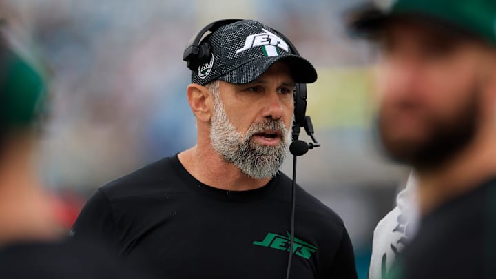 New York Jets interim head coach Jeff Ulbrich looks on before an NFL football matchup Sunday, Dec. 15, 2024 at EverBank Stadium in Jacksonville, Fla. [Corey Perrine/Florida Times-Union]