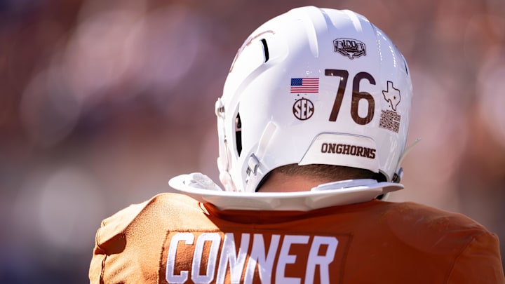 Nov 23, 2024; Austin, Texas, USA; Texas Longhorns left guard Hayden Conner (76) during pregame against the Kentucky Wildcats at Darrell K Royal-Texas Memorial Stadium. Mandatory Credit: Brett Patzke-Imagn Images Nov 23, 2024; Austin, Texas, USA; Texas Longhorns left guard Hayden Conner (76) during pregame against the Kentucky Wildcats at Darrell K Royal-Texas Memorial Stadium. Mandatory Credit: Brett Patzke-Imagn Images