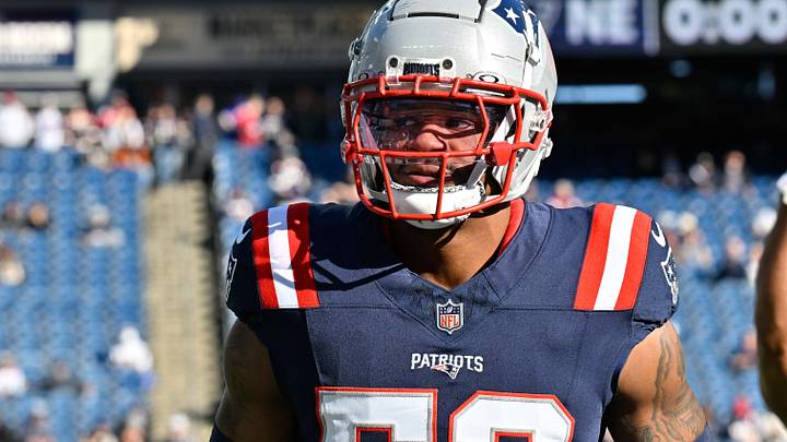 Foxborough, Massachusetts, USA; New England Patriots linebacker Curtis Jacobs (52) warms up before a game against the Los Angeles Rams at Gillette Stadium. Mandatory Credit: Eric Canha-Imagn Images