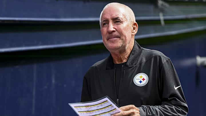 Sep 21, 2025; Foxborough, Massachusetts, USA; Pittsburgh Steelers special teams coordinator Danny Smith before the game at Gillette Stadium. Mandatory Credit: Brian Fluharty-Imagn Images