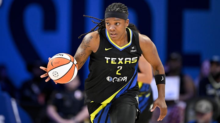 Jun 28, 2025; Arlington, Texas, USA; Dallas Wings forward Myisha Hines-Allen (2) in action during the game between the Dallas Wings and the Washington Mystics at College Park Center. Mandatory Credit: Jerome Miron-Imagn Images Jun 28, 2025; Arlington, Texas, USA; Dallas Wings forward Myisha Hines-Allen (2) in action during the game between the Dallas Wings and the Washington Mystics at College Park Center. Mandatory Credit: Jerome Miron-Imagn Images