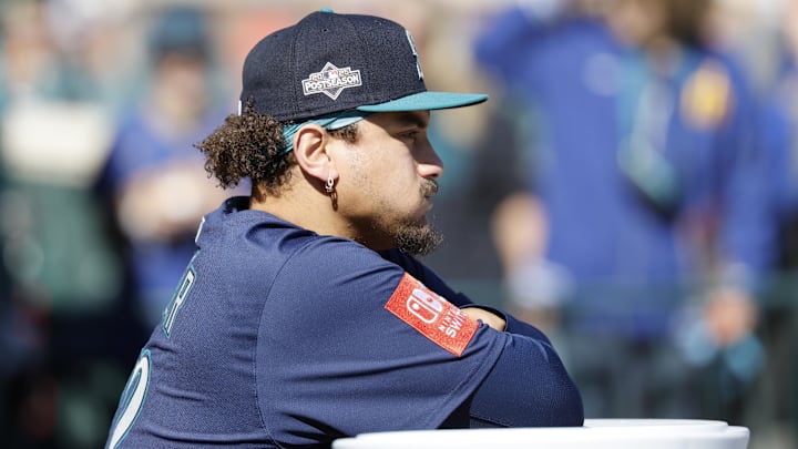 Oct 8, 2025; Detroit, Michigan, USA; Seattle Mariners first baseman Josh Naylor (12) stands in the dugout prior to game four of the ALDS round for the 2025 MLB playoffs against the Detroit Tigers at Comerica Park. Mandatory Credit: Rick Osentoski-Imagn Images Oct 8, 2025; Detroit, Michigan, USA; Seattle Mariners first baseman Josh Naylor (12) stands in the dugout prior to game four of the ALDS round for the 2025 MLB playoffs against the Detroit Tigers at Comerica Park. Mandatory Credit: Rick Osentoski-Imagn Images