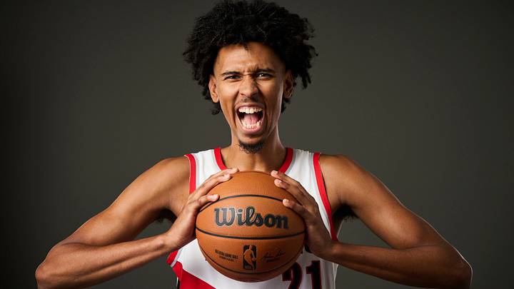 Portland Trail Blazers center John Butler Jr. (21) poses for a portrait during media day at Memorial Coliseum on October 2, 2023. Portland Trail Blazers center John Butler Jr. (21) poses for a portrait during media day at Memorial Coliseum on October 2, 2023.