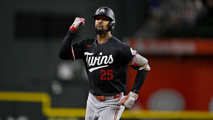 Jun 15, 2026; Arlington, Texas, USA; Minnesota Twins center fielder Byron Buxton (25) rounds the bases after hitting a home run against the Texas Rangers during the sixth inning at Globe Life Field. Mandatory Credit: Jerome Miron-Imagn Images Jun 15, 2026; Arlington, Texas, USA; Minnesota Twins center fielder Byron Buxton (25) rounds the bases after hitting a home run against the Texas Rangers during the sixth inning at Globe Life Field. Mandatory Credit: Jerome Miron-Imagn Images