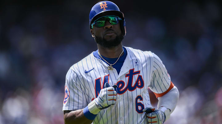 Jun 16, 2024; New York City, New York, USA; New York Mets outfielder Starling Marte (6) is pictured during a game against the San Diego Padres at Citi Field. Mandatory Credit: John Jones-USA TODAY Sports
