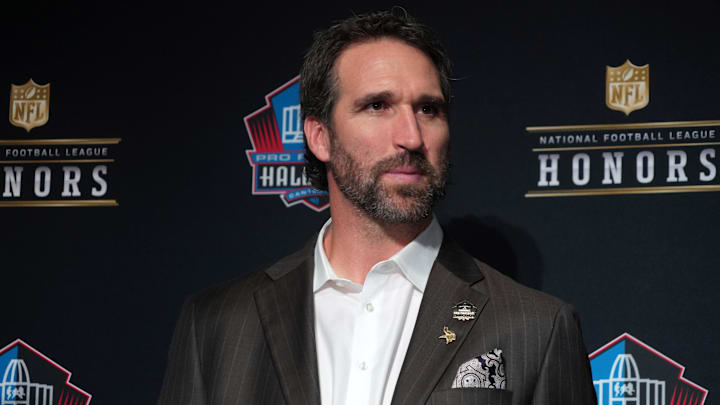 Feb 6, 2025; New Orleans, LA, USA; Jared Allen during the Pro Football Hall of Fame Class of 2025 press conference at the Saenger Theater. Feb 6, 2025; New Orleans, LA, USA; Jared Allen during the Pro Football Hall of Fame Class of 2025 press conference at the Saenger Theater.