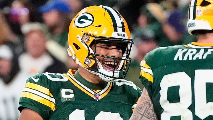 Green Bay Packers quarterback Jordan Love (10) reacts against the Carolina Panthers. Green Bay Packers quarterback Jordan Love (10) reacts against the Carolina Panthers.