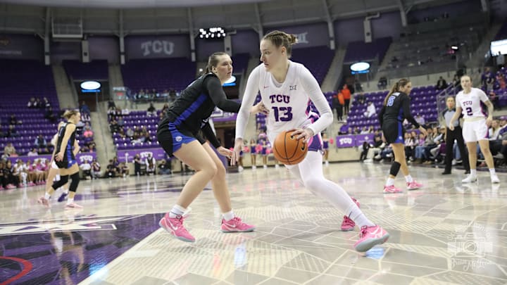 TCU's Sedona Prince drives towards the basket in last week's game against BYU. The win over the Cougars helped TCU widen the gap between themselves at No. 1 and Kansas State at No. 2 in this week's Big 12 Women's Basketball Power Rankings.
