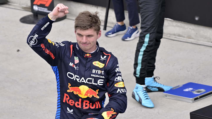 Jun 9, 2024; Montreal, Quebec, CAN; Red Bull Racing driver Max Verstappen (NED) reacts after winning the Canadian Grand Prix at Circuit Gilles Villeneuve. Mandatory Credit: Eric Bolte-USA TODAY Sports Jun 9, 2024; Montreal, Quebec, CAN; Red Bull Racing driver Max Verstappen (NED) reacts after winning the Canadian Grand Prix at Circuit Gilles Villeneuve. Mandatory Credit: Eric Bolte-USA TODAY Sports