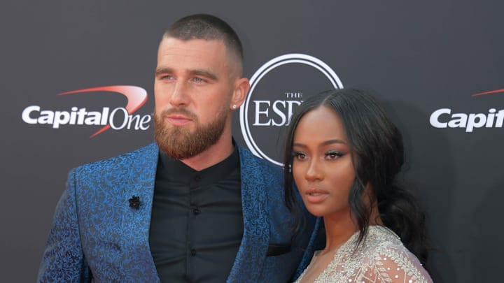Jul 18, 2018; Los Angeles, CA, USA; Kansas City Chiefs tight end Travis Kelce and Kayla Nicole arrive for the 2018 ESPYS at Microsoft Theatre. Jul 18, 2018; Los Angeles, CA, USA; Kansas City Chiefs tight end Travis Kelce and Kayla Nicole arrive for the 2018 ESPYS at Microsoft Theatre.