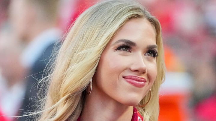 Aug. 22, 2025; Kansas City, Missouri, USA; Kansas City Chiefs CEO’s daughter Gracie Hunt on field prior to a game at GEHA Field at Arrowhead Stadium.