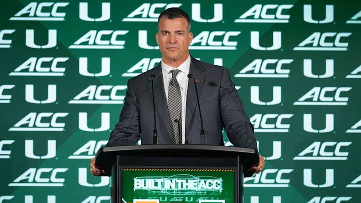 Jul 15, 2026; Charlotte, NC, USA; Miami head coach Mario Cristobal speaks to the media during ACC Media Days at Hilton Charlotte Uptown. Mandatory Credit: Jim Dedmon-Imagn Images Jul 15, 2026; Charlotte, NC, USA; Miami head coach Mario Cristobal speaks to the media during ACC Media Days at Hilton Charlotte Uptown. Mandatory Credit: Jim Dedmon-Imagn Images