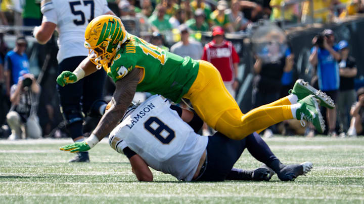 With a changing but important role in the Oregon defense, junior Matayo Uiagaleli has just four sacks so far this season after piling up 10.5 in 2024.