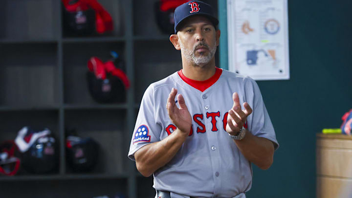 Boston Red Sox manager Alex Cora (13) before the game against the Texas Rangers at Globe Life Field.
