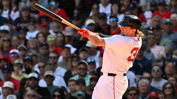 Sep 7, 2026; Boston, Massachusetts, USA; Boston Red Sox catcher Adley Rutschman (31) hits a three run home run against the Los Angeles Angels during the second inning at Fenway Park. Mandatory Credit: Eric Canha-Imagn Images Sep 7, 2026; Boston, Massachusetts, USA; Boston Red Sox catcher Adley Rutschman (31) hits a three run home run against the Los Angeles Angels during the second inning at Fenway Park. Mandatory Credit: Eric Canha-Imagn Images