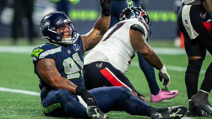 Seattle Seahawks defensive lineman Byron Murphy II gestures during an NFL football game against the Houston Texans, Monday, Oct. 20, 2025, in Seattle.