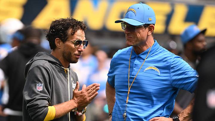 Los Angeles Chargers OC Mike McDaniel and head coach Jim Harbaugh