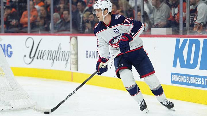 Mar 24, 2026; Philadelphia, Pennsylvania, USA; Columbus Blue Jackets defenseman Damon Severson (78) controls the puck against the Philadelphia Flyers in the first period at Xfinity Mobile Arena. Mandatory Credit: Kyle Ross-Imagn Images Mar 24, 2026; Philadelphia, Pennsylvania, USA; Columbus Blue Jackets defenseman Damon Severson (78) controls the puck against the Philadelphia Flyers in the first period at Xfinity Mobile Arena. Mandatory Credit: Kyle Ross-Imagn Images