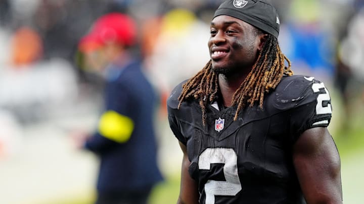Oct 12, 2025; Paradise, Nevada, USA; Las Vegas Raiders running back Ashton Jeanty (2) reacts after the game against the Tennessee Titans at Allegiant Stadium. Mandatory Credit: Stephen R. Sylvanie-Imagn Images Oct 12, 2025; Paradise, Nevada, USA; Las Vegas Raiders running back Ashton Jeanty (2) reacts after the game against the Tennessee Titans at Allegiant Stadium. Mandatory Credit: Stephen R. Sylvanie-Imagn Images