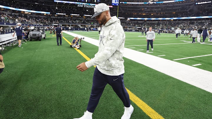 Dallas Cowboys quarterback Dak Prescott walks off the field after the game against the Philadelphia Eagles.