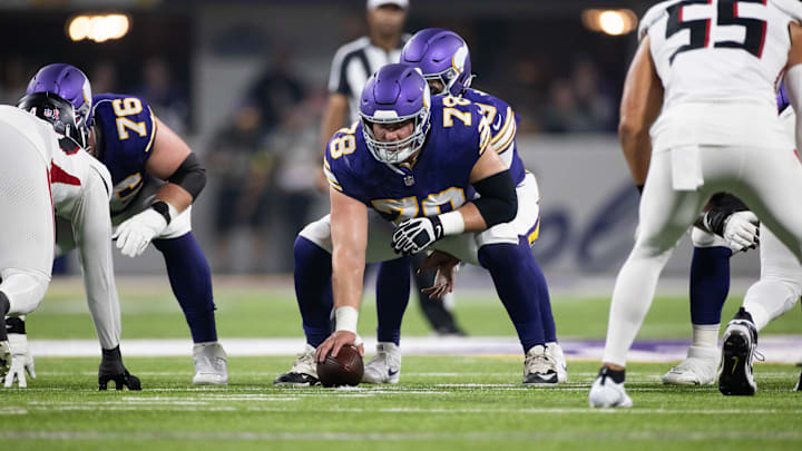 Ryan Kelly snaps the ball against the Atlanta Falcons. 
