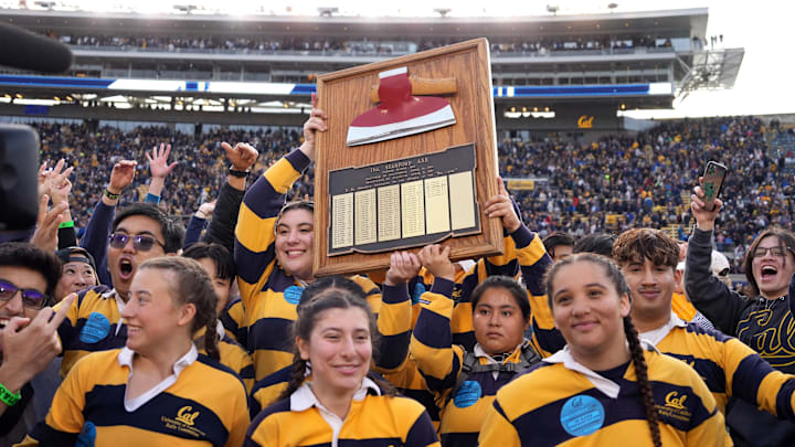 Cal students display The Axe after the Bears took it home for the fourth straight year in 2024
