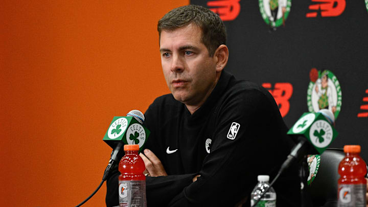 Sep 25, 2025; Boston, MA, USA; Boston Celtics president of basketball operations Brad Stevens speaks during a press conference at Auerbach Center. Mandatory Credit: Eric Canha-Imagn Images Sep 25, 2025; Boston, MA, USA; Boston Celtics president of basketball operations Brad Stevens speaks during a press conference at Auerbach Center. Mandatory Credit: Eric Canha-Imagn Images