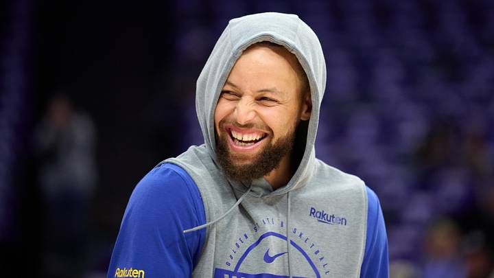 Apr 10, 2026; Sacramento, California, USA; Golden State Warriors guard Stephen Curry (30) reacts during warmups before the game against the Sacramento Kings at Golden 1 Center. Mandatory Credit: Robert Edwards-Imagn Images